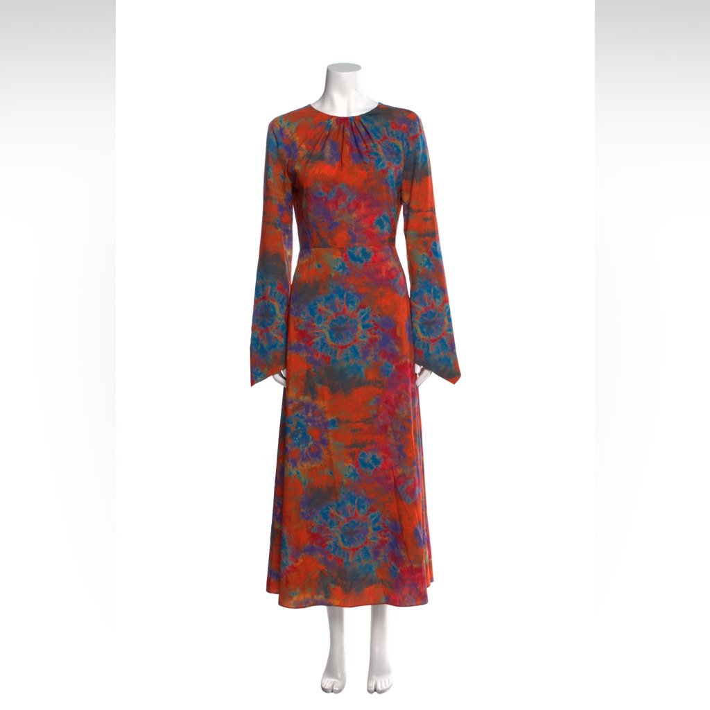 Ronny Kobo Mara Dress Abstract Orange/Blue Tie Dye Size Small